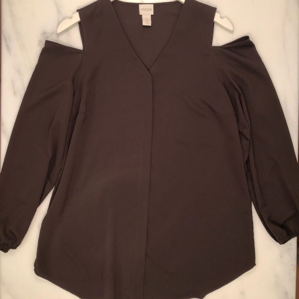 Chico’s (Size 1) brown cold-shouldered blouse/top